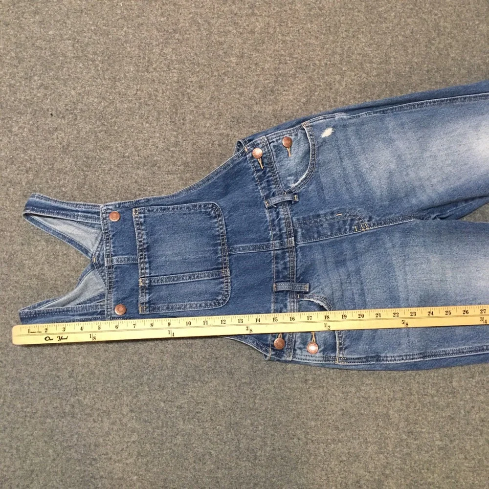 Old Navy Denim Overalls Girls Sz L 10-12 Blue Distressed Straight Leg 90s Casual
